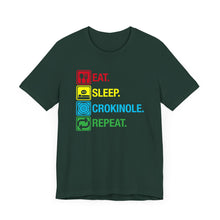 Load image into Gallery viewer, Eat. Sleep. Crokinole. Repeat. Unisex Jersey Short Sleeve Tee
