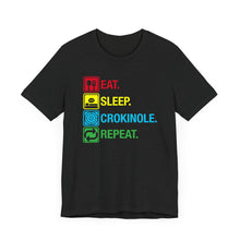 Load image into Gallery viewer, Eat. Sleep. Crokinole. Repeat. Unisex Jersey Short Sleeve Tee
