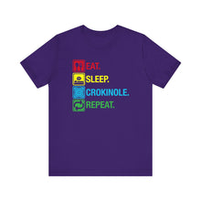 Load image into Gallery viewer, Eat. Sleep. Crokinole. Repeat. Unisex Jersey Short Sleeve Tee
