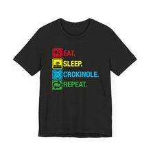 Load image into Gallery viewer, Eat. Sleep. Crokinole. Repeat. Unisex Jersey Short Sleeve Tee
