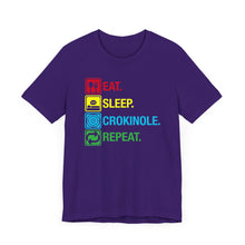 Load image into Gallery viewer, Eat. Sleep. Crokinole. Repeat. Unisex Jersey Short Sleeve Tee
